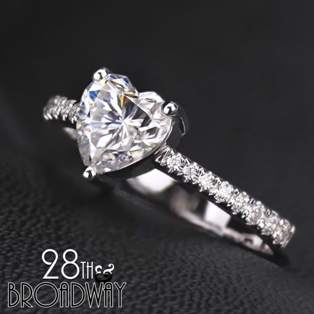 Diamond Heart Solitaire w/Eternity Band Engagement Ring - Promise Ring - Heart
